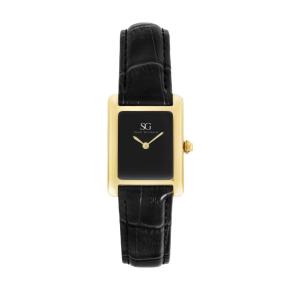 Relógio Minimalista Quadrado Square Croco Murray Black Gold