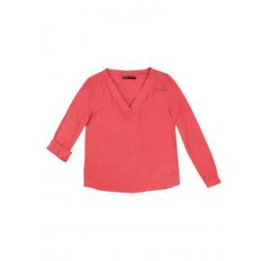 BLUSA CORAL MANGA LONGA COM DECOTE EM V