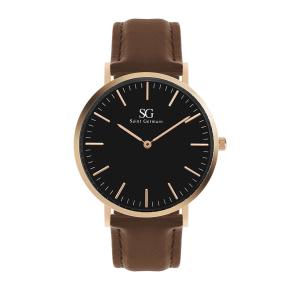 Relógio Minimalista Marrom Pulseira de Couro Bronx Black Rosé Gold 40mm